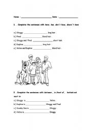 English worksheet: scooby doo appearance and prepositions