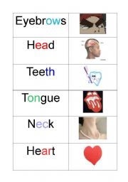 English Worksheet: Flash card or matching game of body parts