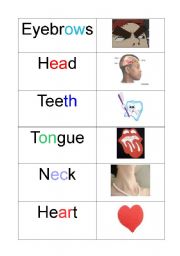 English worksheet: Flash card or matching game of body parts