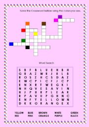 English Worksheet: Crossword and Word Search - Colours