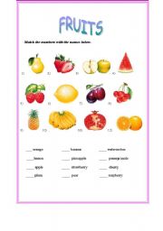 English worksheet: fruits