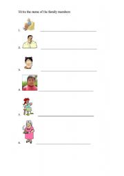 English worksheet: Family members vocabulary