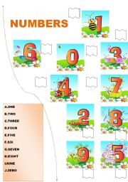 English Worksheet: Match the numbers from zero to nine