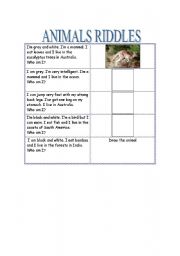 English Worksheet: Animals riddles