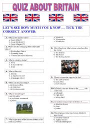 English Worksheet: Quiz about Britain