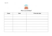 English Worksheet: Birthday Sheet