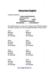 English Worksheet: Classroom English