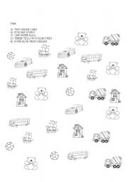 English Worksheet: color, toys and number