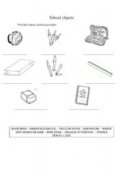 English Worksheet: classroom objects