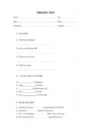 English Worksheet: ELEMENTARY TEST