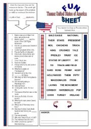 English Worksheet: Fun Sheet Theme: United States of America