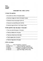 English Worksheet: worksheet for a few/a little