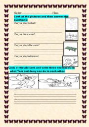 English worksheet: Can and cant