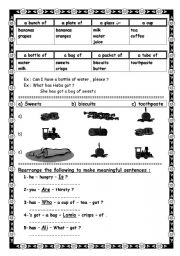 English Worksheet: containers + simple exercise 
