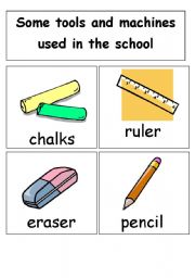 English Worksheet: school tools (14cards in one set)