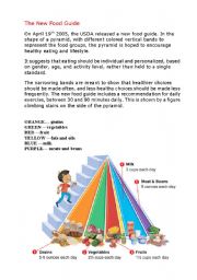 English Worksheet: New Food Pyramid Guide and with the questions -1