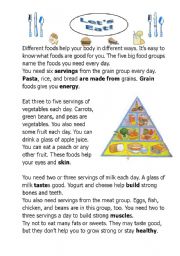 English Worksheet: Let�s Ea! A reading comprehension about health and food