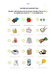 English worksheet: countable and uncountable nouns