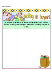 English worksheet: Acting as buyers!!