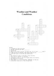 English Worksheet: Weather and Weather Conditions Crossword