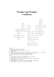 English worksheet: Weather and Weather Conditions Crossword