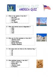 English Worksheet: America Quiz