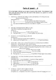 English worksheet: Parts of Speech