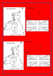 English Worksheet: The British Isles - map and flag