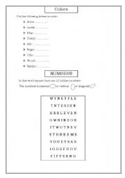 English worksheet: colors and numbers  level 1