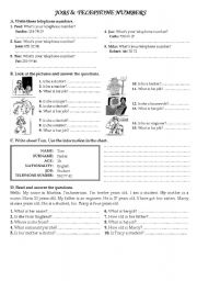 English Worksheet: jobs and telephone numbers
