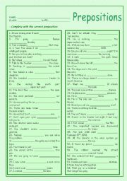 English Worksheet: Prepositions