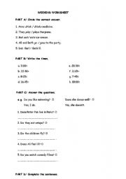 English worksheet: Worksheet  about simple present, time and health 