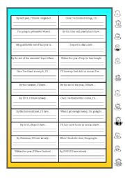 English Worksheet: sentences in a hat to work on several future verb tenses