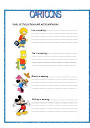 English worksheet: Clothes & Cartoons 1/3