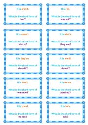 English Worksheet: Loop Game - Contracted Forms