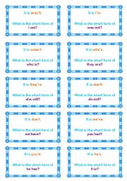 English Worksheet: Loop Game - Contracted Forms