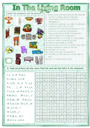 English Worksheet: Match & Find - In The Living Room