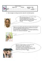 English Worksheet: A TEST ABOUT SCHOOL LIFE
