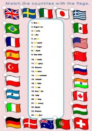 English Worksheet: Countries and Flags