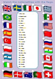 English Worksheet: Nationalities and Flags