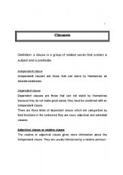 English worksheet: CLAUSES - GRAMMAR GUIDE