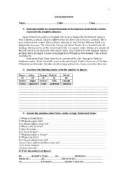 English Worksheet: Test on Personal Information