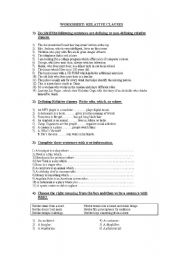 English Worksheet: Practice on Defining Relative Clauses