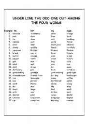 English Worksheet: ODD-ONE-OUT WORKSHEET