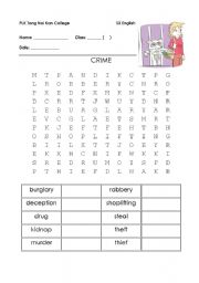 English Worksheet: Crime word search