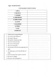 English Worksheet: Vocabulay exercises - WATER SPORTS