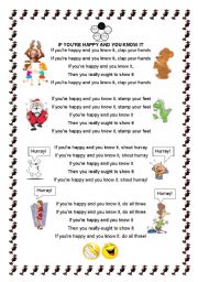English Worksheet: IF YOU ARE HAPPY - SONG