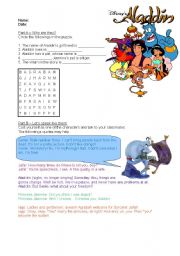 English Worksheet: Movie or book - Aladdin - with puzzle (reading) and role-play (speaking) activities
