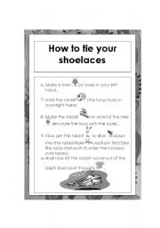 English Worksheet: Black and white version of :Teach your students how to tie their shoe laces