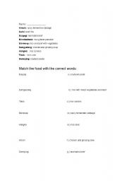 English worksheets: Korean food matching worksheet